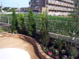 造園　レンガ花壇　真砂土舗装材