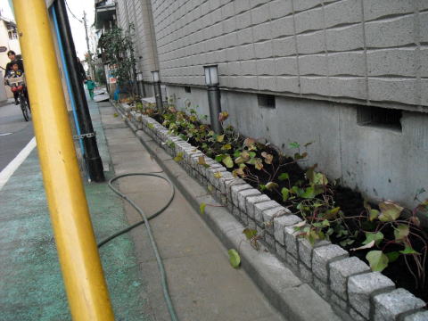花壇　ピンコロ石　土留め